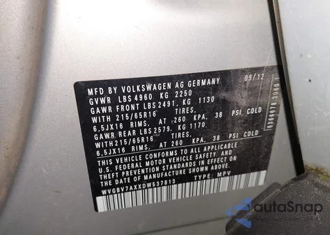 2013 Volkswagen Tiguan S z USA, uszkodzony, nr VIN WVGBV7AXXDW537813